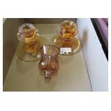 Amber glass pitcher and glasses, ca...