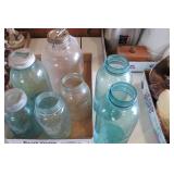 Blue and clear fruit jars...