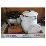 Enamel coffee pot, metal canister s...