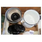 Enamel coffee pot, metal canister s...