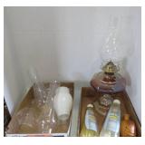 Kerosene lamps, oil and chimneys; 2...