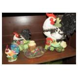 Decorative rooster items (top shelf...