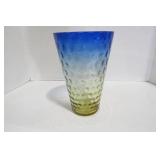 Glass blue and amber thumbprint vas...