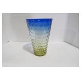 Glass blue and amber thumbprint vas...
