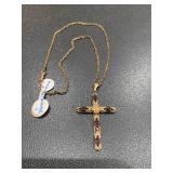 Victorian cross necklace with ameth...