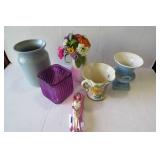 Pottery and glass flower vases, art...