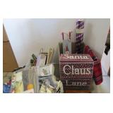 Box and tote of Christmas items...