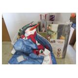 Box and tote of Christmas items...