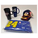 Jeff Gordon Sling Cooler, 2 Travel Mugs, Rare Rusty Wallace #2 Flames Hat