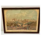 Frasmed Behind Glass Antique Lithograph Print Of The Execution Of The Thirty-Eight Sioux Indians At Mankato Minnesota December 26, 1862 15" x 21"