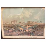 Frasmed Behind Glass Antique Lithograph Print Of The Execution Of The Thirty-Eight Sioux Indians At Mankato Minnesota December 26, 1862 15" x 21"