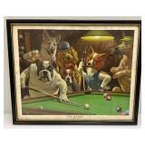Misc. Vintage Framed Items Including "The Hustler" Dogs Playing Pool Print (Has Staining) & More