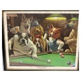 Misc. Vintage Framed Items Including "The Hustler" Dogs Playing Pool Print (Has Staining) & More