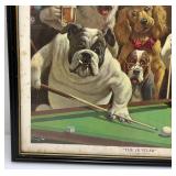 Misc. Vintage Framed Items Including "The Hustler" Dogs Playing Pool Print (Has Staining) & More