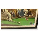 Misc. Vintage Framed Items Including "The Hustler" Dogs Playing Pool Print (Has Staining) & More