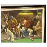 Misc. Vintage Framed Items Including "The Hustler" Dogs Playing Pool Print (Has Staining) & More