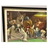 Misc. Vintage Framed Items Including "The Hustler" Dogs Playing Pool Print (Has Staining) & More