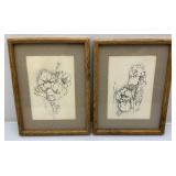 Vitage PETE MAY Iris Etchings Framed Behind Glass 10" x 13"