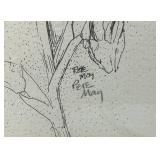 Vitage PETE MAY Iris Etchings Framed Behind Glass 10" x 13"