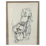 Vitage PETE MAY Iris Etchings Framed Behind Glass 10" x 13"