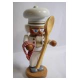 Wooden Chef Nutcracker with Spoon and Fabric Accents