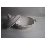 Antique White Porcelain Tureen with Lid and Ornate Handles