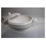 Antique White Porcelain Tureen with Lid and Ornate Handles