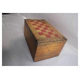 Vintage Wooden Chessboard Storage Box with Checkered Design