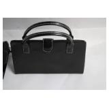 Set of 2 Black Handbags with Crocodile Texture and Smooth Finish