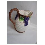 Vintage Ceramic Pitcher with Grape Motif