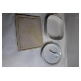Collection of Ceramic Baking Dishes and Cutting Board