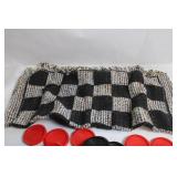 Set of Red and Black Checkers with Woven Game Board