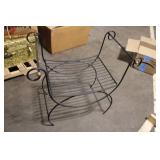 Black Metal Frame Ottoman Bench with Scroll Arm Design