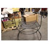 Black Metal Frame Ottoman Bench with Scroll Arm Design