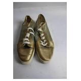 Pair of Gold and Silver Mesh Sneakers with White Laces