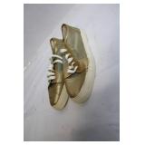 Pair of Gold and Silver Mesh Sneakers with White Laces