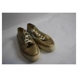 Pair of Gold and Silver Mesh Sneakers with White Laces