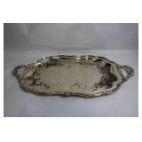 Large Silver-Plated Serving Tray with Ornate Handles