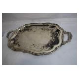 Large Silver-Plated Serving Tray with Ornate Handles