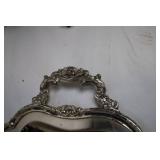 Large Silver-Plated Serving Tray with Ornate Handles