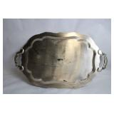 Large Silver-Plated Serving Tray with Ornate Handles