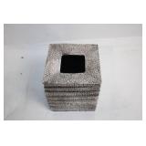 Square Crackled Ceramic Vase with Textured Design