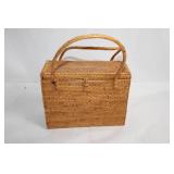 Handcrafted Wicker Picnic Basket with Lid and Handles
