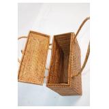 Handcrafted Wicker Picnic Basket with Lid and Handles