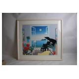 Framed Artwork of Scenic Ocean View with Piano