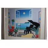 Framed Artwork of Scenic Ocean View with Piano