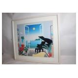 Framed Artwork of Scenic Ocean View with Piano