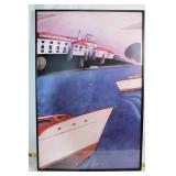 Framed Artwork Signed by Artist, Featuring Coastal Boats and Architecture