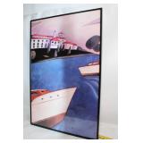 Framed Artwork Signed by Artist, Featuring Coastal Boats and Architecture