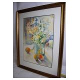Framed Watercolor Painting of Daisies by L. Anderson
